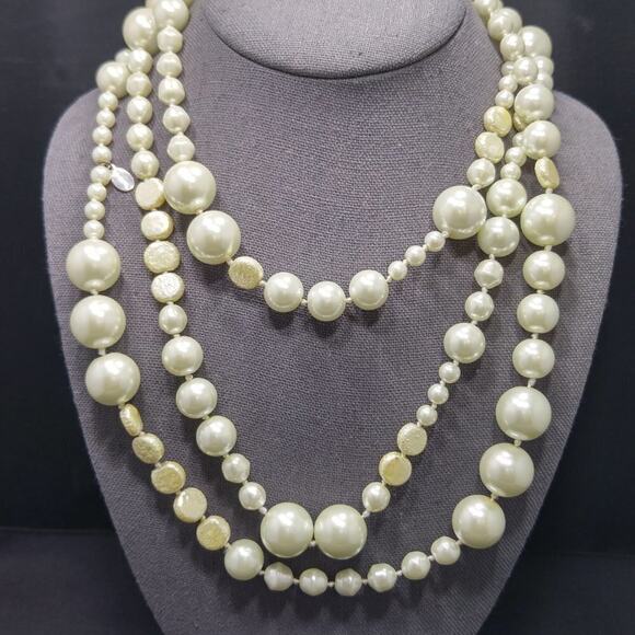 Chico's Faux Pearl Necklace, Hand-knotted, Glass Pearls, 60 Inches, No Clasp - Picture 2 of 9